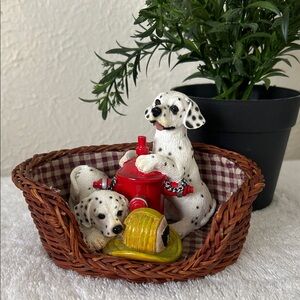 Dalmatian Figurines in Wicker Basket